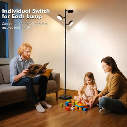 Benaep Tree Floor Lamp for Living Room - Modern Black Standing Lamp, LED Floor Light with Remote & Touch, 3000K-6000K Dimmable for Bedroom Office Reading (3 Head)