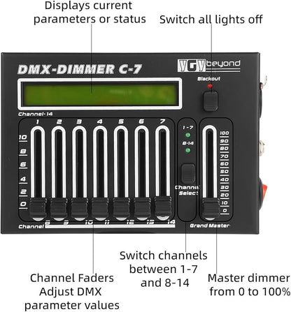 Ygybeyond DMX-C7Controller,14Channel, DMX512, Controller, Stage Lighting Equipment & Accessorie For Dj, Ktv, Large Concert, DMX Light Controller (14 channel DMX-C7)