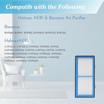 Nispira AER1 Filter Replacement for Holmes Air Purifier HAPF30AT HAP242-NUC Total Air True HEPA 4 Packs, 1.2 x 10 x 4.6 Inches