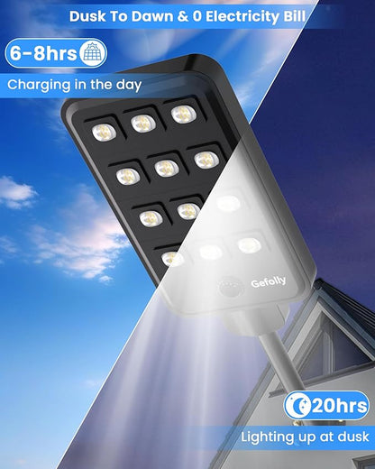 Gefolly G-13000W Solar Street Light Outdoor, Wide Angle Commercial Parking Lot Light Dusk to Dawn 6500K IP67 Flood Security with Motion Sensor Lamp for Yard, Basketball Court