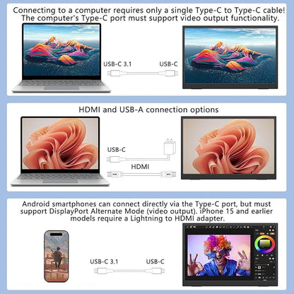 Viyivwine Portable Monitor 10.5'' 1920x1280 Second External Monitor for Laptop 3:2,100％sRGB,w/45° Adjustable Stand,HDMI USB-C Computer Display for Laptop PC Phone Mac