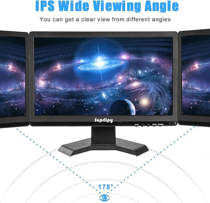 Suprlipy 15.6 inch FHD Small IPS Monitor LCD Display Screen 1920x1080 60Hz 16:9 with BNC VGA AV Input Built-in Lounspeakers for CCTV Security Camera DVR PC RasPi