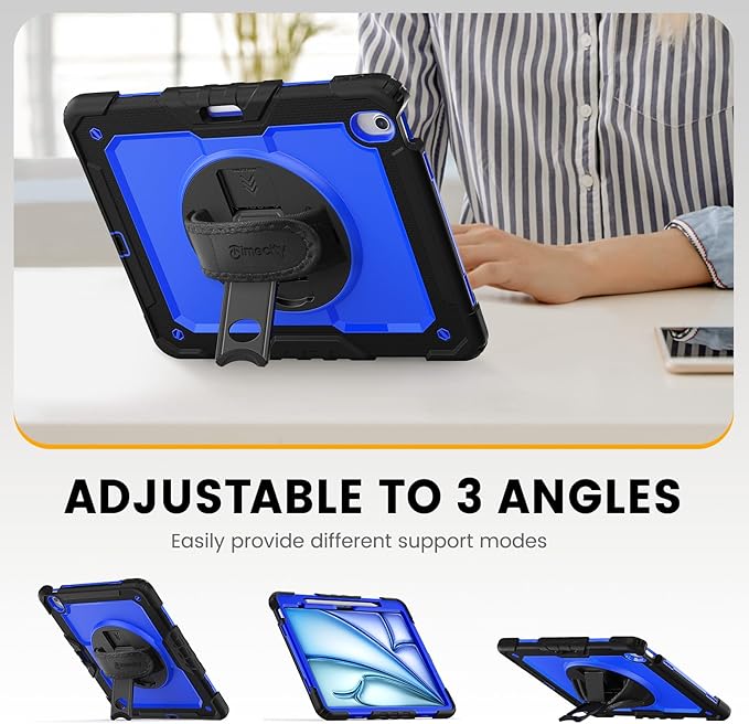 timecity for iPad Air 13 Inch Case M3 2025/ M2 2024, 360° Rotating Stand, Pencil Holder & Wireless Charging, Shockproof with Screen Protector & Shoulder Strap for Designers & Professionals, Dark Blue