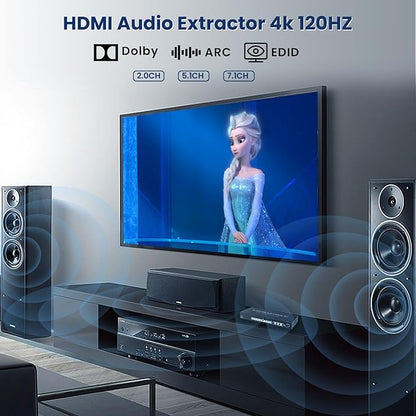 8K 60HZ HDMI Switch 4 In 1 Out with 7.1CH Audio Extractor and ARC, FERRISA HDMI 2.1 Switch Audio Converter Support Optical, L/R Audio, 4x1 HDMI Switch with Remote Support CEC, UHD, HDCP2.2, 3D, 40Gbps