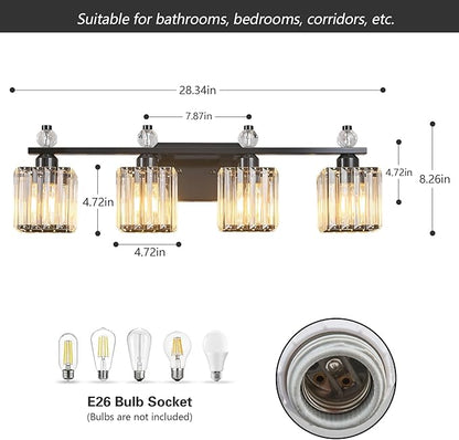 FDPBY Vanity Lights 4-Light Modern Crystal Vanity Light Plating Black Bathroom Light Fixtures Over Mirror Crystal Bathroom Vanity Lighting Fixtures