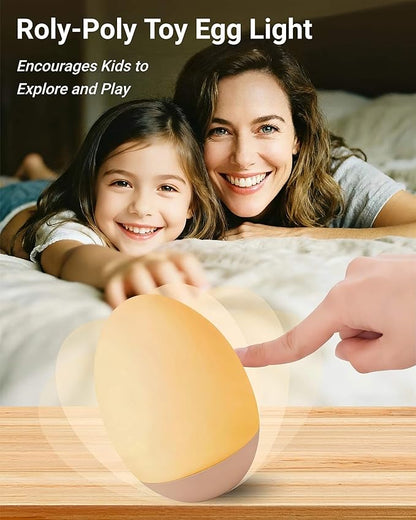 NAWIQI Egg Baby Night Light for Nursery & Breastfeeding – Portable Touch Light with 7 RGB Colors, Stepless Dimming, Rechargeable, BPA-Free Soft Silicone, Compact Lamp for Kids & Newborns