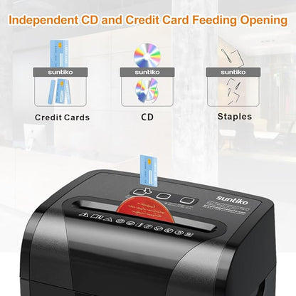 Suntiko Paper Shredder, 18-Sheet Cross Cut Level P-4, Shred Paper/Credit Card/CD, with Large Pull Out Bin，Insert Auto Jam Proof System Shredder for Home&Office