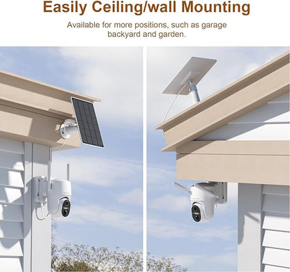 Security Cameras Wireless Outdoor, WIFI Cameras for Home Security, Wireless Outdoor Security Camera Solar Powered, 360 Camera with PTZ, PIR Sensor, 2K HD Color Night Vision, SD/Cloud, IP66 Waterproof