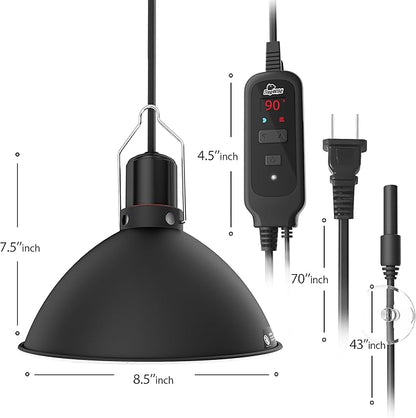 REPWILD Reptile Light Fixture with Dimming Thermostat, 8.5 Inch Deep Dome Lamp Fixture with Temperature Controller for Bearded Dragon, Turtle, Snake and Lizard Tanks, Max 150W