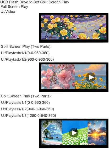 VSDISPLAY 10.3 Inch Touch LCD Monitor 1920x720 IPS Supports USB Flash Drive 2.0 Auto Copy Auto Play Split Screen for Elevator Restaurants Supermarket Store Extra Advertising Display