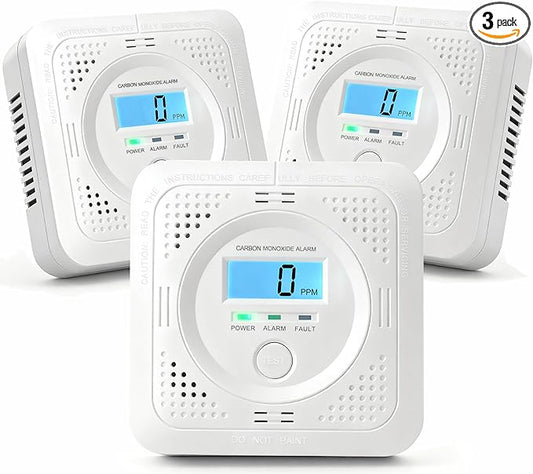 3 Pack Carbon Monoxide Detector LCD Screen Real-Time Concentration Battery Fault LED 60-Second Self-Check History Alarm Peak Record Portable Travel Van Life RV Camping Hotel Home Safety Pet Family