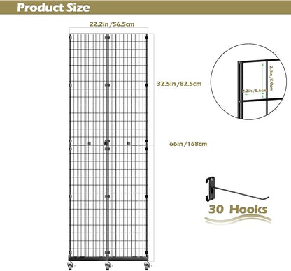 ztysn Grid Wall Panels Display Stand - 22"*66" Triangular Display Racks for Vendor Events with 30 Hooks, Art Display Panels Heavy Duty Floor Standing Movable Retail Display Stand