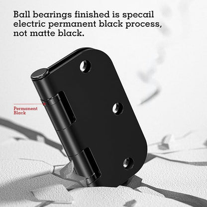 12 Pack Anti Squeak Matte Black Door Hinges 3.5 Inch 5/8" Radius Interior 3-1/2" Round Ball Bearing Hinges for Doors Flat Bifold Standard Bedroom 3 ½" Hardware Essentials House Home Decor Accessories