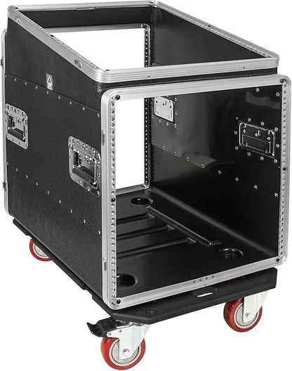 Sound Town Lightweight and Compact 10U ATA ABS Rack Case, with Slant Mixer Top, Casters, 24.5" Depth, 12U Top and 10U Side Spaces (STMR-A12X10UW)