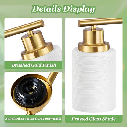 Guliaofo 4-Light Vanity Lights, Brushed Gold Bathroom Light Fixture with Striped Textured Milky White Glass Shade, Modern Vanity Lighting Fixture for Bathroom Wall Light Over Mirror, E26 Wall Sconce