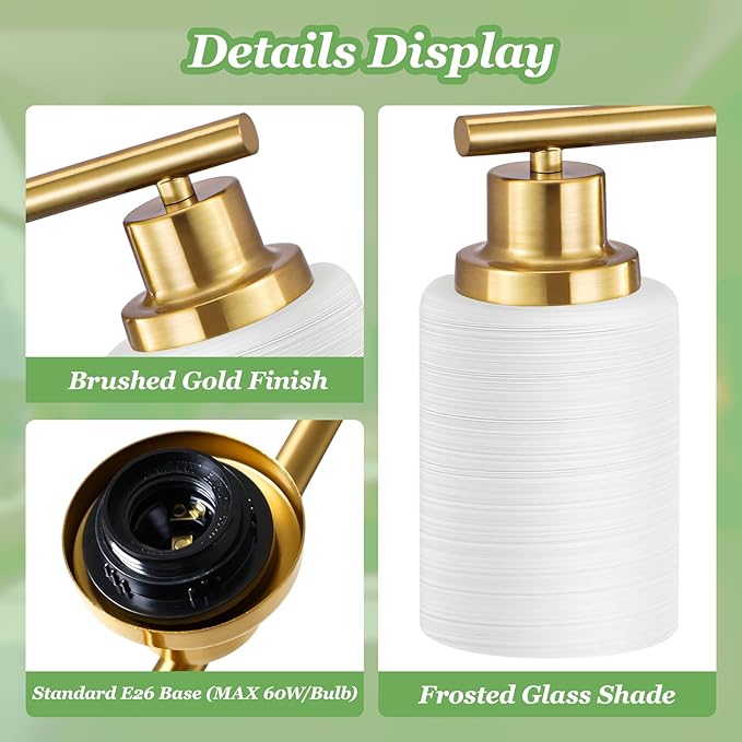 Guliaofo 8-Light Vanity Lights, Brushed Gold Bathroom Light Fixture with Striped Textured Milky White Glass Shade, Modern Vanity Lighting Fixture for Bathroom Wall Light Over Mirror, E26 Wall Sconce
