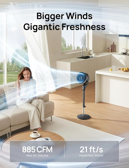 Dreo Fan for Bedroom, 80° Oscillating Standing Fan, 25dB Quiet, 80ft Pedestal Fans for Home Office, 90° Manual Vertical, 3 Speeds, Remote, 34-41" Adjustable Height, Air Circulator