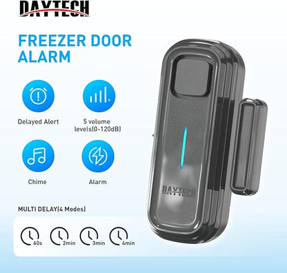 Daytech Refrigerator & Freezer Door Alarm - Adjustable 1-4 Minute Delay, 0-120dB Adjustable Siren, Door/Window Sensor for Home or Business (5 Pack, Gray)