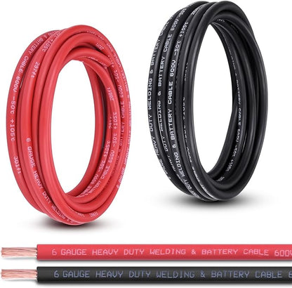 Shirbly 6 Gauge Battery Cable, 15FT Red + 15FT Black 6 AWG Pure Copper Wire Welding Cable, for Automotive, Battery, Solar and Generator, Standard USA OFC Wire