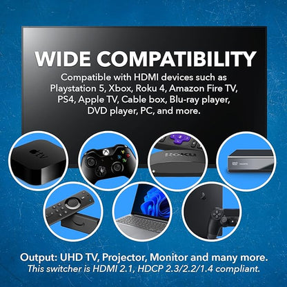 OREI 8K 4x1 HDMI 2.1 Switch 4K @ 120hz Switcher 4 in 1 Out, Support HDR, HDR10, Dolby Vision, HLG 48Gbps for Xbox Series X PS5 Roku Fire TV Monitor Projector Dolby