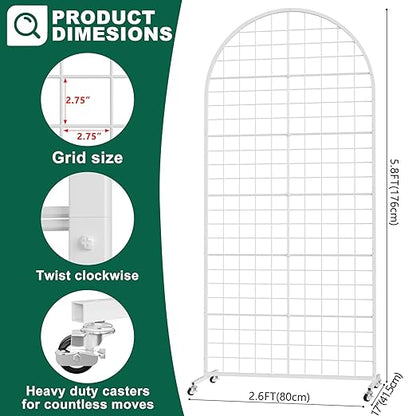 Asee'm Grid Wall Panels Display Stand 2.6' x 5.8' FT White Movable Wire Grid Wall Display Rack Heavy Floorstanding Detachable Girdwall Panel with T-Base for Craft Show Rack, Retail Displays 1PCS