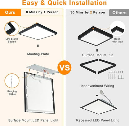 Mcacggo Black 2x2 Surface Mount LED Panel Lights, 40W-30W-20W & 5000K-4000K-3000K Selectable, 0-10V Dimmable, Square, for Kitchen, Shop, 100-277V, ETL, 2 Pack