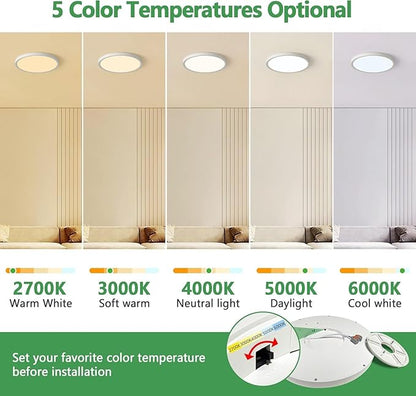 6PK 15.8 Inch Dimmable LED Flush Mount Ceiling Light, 32W, 3480LM, 2700K/3000K/4000K/5000K/6000K, Round Flat Panel Low Profile Ceiling Light Fitures for Hallway, Kitchen, Bedroom, White