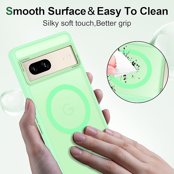 Magnetic for Google Pixel 7 Case, [Military Grade Drop Protection] [Compatible with MagSafe] Shockproof Slim Translucent Matte Anti-Slip for Women Girls Men Case, Matcha Green