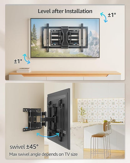 MOUNTUP Ultra Slim TV Wall Mount for Most 37-90 inch TVs, 1.1" Thin Low Profile Full Motion TV Mount Bracket, Dual Swivel Articulating Arms with Tilt, Fits 16" Studs, Max VESA 600x400mm Holds 132lbs