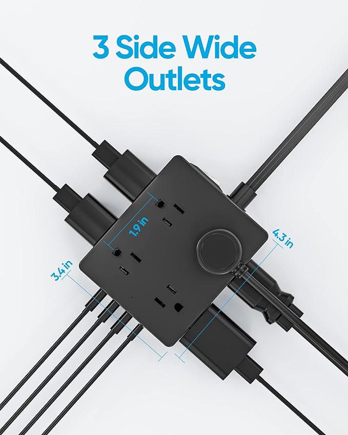 Surge Protector Power Strip, Olcorife 25ft Long Extension Cord with 8 Outlets 4 USB Ports(1 USB C), Flat Wall Plug Outlet Extender, College Dorm Room Essentials, Black