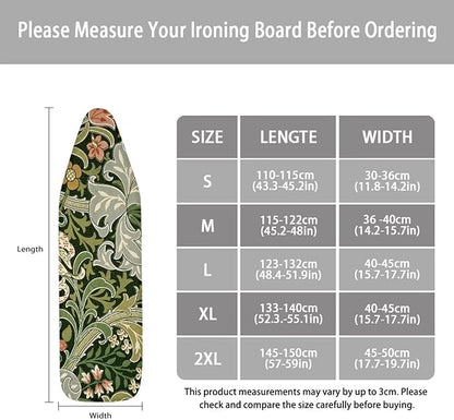 ZXFYGDX Cover for Ironing Board, William Morris Prints Table Top Ironing Board Cover with Nylon Buckle Straps and Elastic Edges Easy to Install, Standard Size Suitable for 14x45 Inch Ironing Board S
