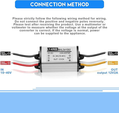2 Pcs Dc 24v to 12v 2a 24w Step Converter Voltage Reducer Regulator Down Waterproof Dc 24v to 12v Buck Boost Converter for Golf Cart,Accept Dc15-40v Inputs(2 Pieces)