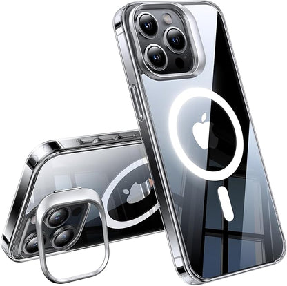 TORRAS Magnetic Kickstand for iPhone 15 Pro Case, [Compatible with MagSafe] [Built-in Camera Stand], Dual Camera Protection Mil-Grade Shockproof Anti-Yellowing Kickstand Case, Crystal Clear, 6.1"