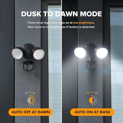 UME 2 Pack 32W 3500 Lumen LED Security Lights Motion Sensor Light Outdoor, 5000K Daylight, IP65 Waterproof, Dusk to Dawn, Motion Detector Flood Light for Garage, Yard, Porch-Black