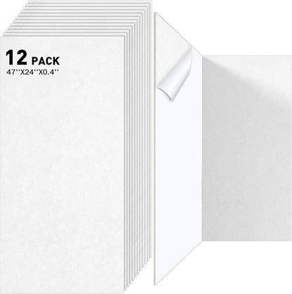 12 Pack Large Acoustic Panels, 47 x 24 x 0.4 Inch Self-adhesive Sound Absorbing Panel for Studio Home Office(White)