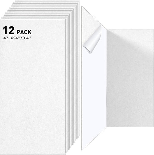 12 Pack Large Acoustic Panels, 47 x 24 x 0.4 Inch Self-adhesive Sound Absorbing Panel for Studio Home Office(White)