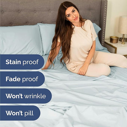 Twin Size 3 Piece Sheet Set - Comfy Breathable & Cooling Bed Sheets Set - Hotel Luxury Bedding for Women, Men, Kids, Teens, Boys & Girls - Deep Pockets, Ultra-Soft, Wrinkle Free - Oeko-Tex - Ice Blue