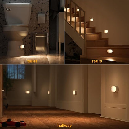 Lyridz Rechargeable Battery Night Light with Motion Sensor, Portable Mini Warm White LED Stick-on Closet Light, Adjustable Brightness for Bathroom, Bedroom, Kitchen, Cabinet, Stairs, Hallway, 2-Pack