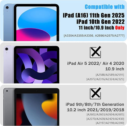 SCSVPN Case for iPad (A16) 11th Generation 11-inch 2025/10th Generation 10.9 Inch 2022, Full Body Shockproof Protective Cover with Pencil Holder, Rotating Stand & Handle, Shoulder Strap - Navy Blue