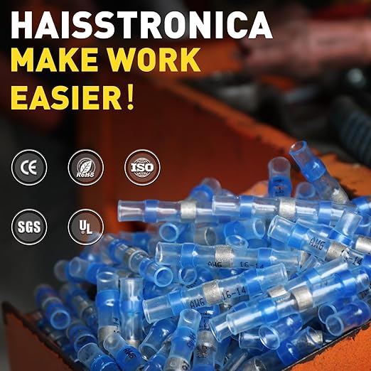 haisstronica 350PCS Solder Seal Wire Connectors,26-10 Gauge Marine Grade Heat Shrink Wire Connectors,Waterproof Butt Connectors,Butt Splice Eletrical Wire Connectors Kit(5Colors/5Sizes)