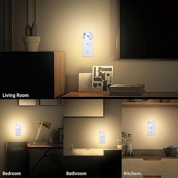Axxitude Hummingbird Pink Flower Night Lights Plug into Wall for Girls Boys Room,Night Light LED Lamp Dusk to Dawn Sensor Round Lamp for Bedroom Bathroom Hallway Home Wall Decor Nightlight