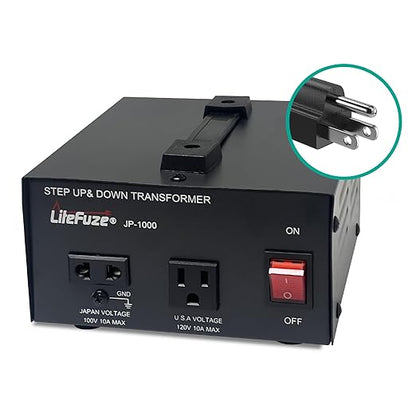 LiteFuze 1000W Step-Up/Step-Down Transformer with Dual Sockets - Premium Copper Coil, Noise Reduction, and Circuit Breaker Protection (JP-1000)