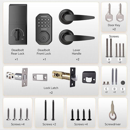 VCHOO Keyless Entry Door Lock Set Smart Locks for Front Door Keypad Door Lock with Handle Auto Lock One Time Password Anti Peeping Password IP54, Black