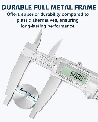 Mxmoonfree 12-Inch Digital Caliper with 4-Inch Jaw Depth, Precision Measuring Tool, Full Metal Frame, Large LCD Screen, Resolution 0.0005"/0.01mm, Ideal for Professionals & Hobbyists