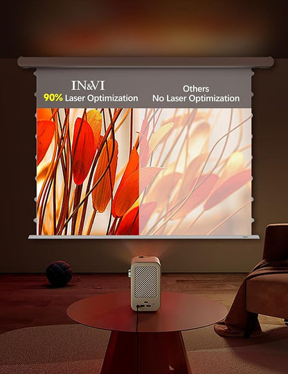 100" PureVision Motorized Projector Screen with Laser Speckle Reduction & Auto-Sync for Long Throw Projectors,Movie Screen 4K/8K UHD Ready,20" Adjustable Drop and Black Backing for Enhanced Contrast