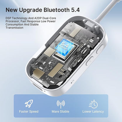 PinPure Bluetooth 5.4 Transmitter Receiver for 2 AirPods/Headphones, 2-in-1 Wireless Adapter with Microphone, Audio Adapter with 3.5mm Audio Jack, Suitable for Airplane, Car, TV, PC, Home Stereo