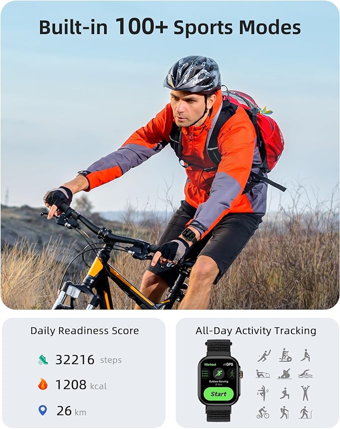 Parsonver Built-in GPS Smart Watch for Men Women with Bluetooth Calling, GPS Fitness Activity Tracker 100+ Sport Modes, Heart Rate Sleep Monitor, Waterproof Pedometer for Android & iPhone(Two Bands)