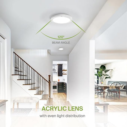 ASD LED 12" Round Flush Mount Ceiling Light Fixture, Low Profile Surface Lighting | 5CCT, Motion Sensored, Ultra-Thin, ETL Listed | 24W 1700LM 2700-6000K 120V | Kitchen, Hallway Lamp | White
