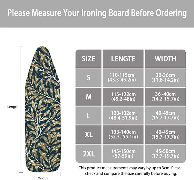 ZCFYGDX Hawaiian Flower Leaf Print Ironing Board Cover 2 Extra Large, Elastic Edges Nylon Buckle Straps Fasteners, (18 x 58 in) Resist Scorching & Staining Breathable Wear-Resistant Easy Install