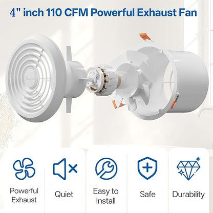 Hawkrown 4inch Exhaust Fan, 110 CFM Wall Mounted Vent Fan, 1.0 Sone Quiet, Windows Exhaust Fan, Ventilation Fan for Bathroom, Basement, Mobile Home (2 packs)